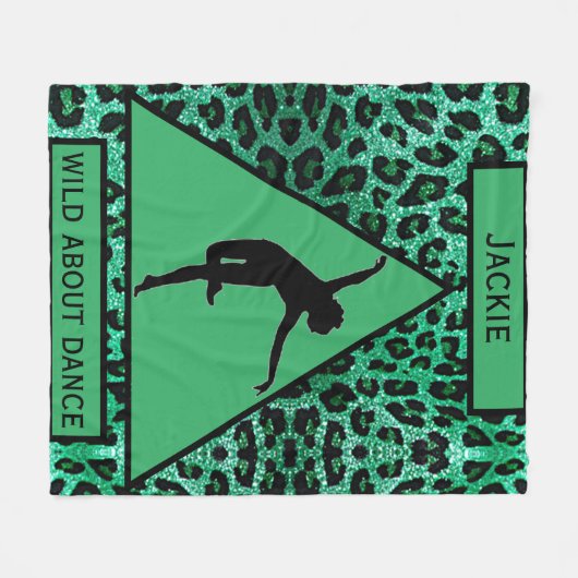 Girls "Wild About Dance" Grüner Leopard Fleecedecke (Vorderseite (Horizontal))
