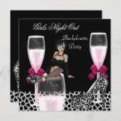 Girls Wild Night Out Pink Shoes Champagne Einladung (Vorne/Hinten)