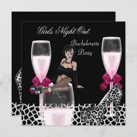 Girls Wild Night Out Pink Shoes Champagne Einladung (Vorne/Hinten)