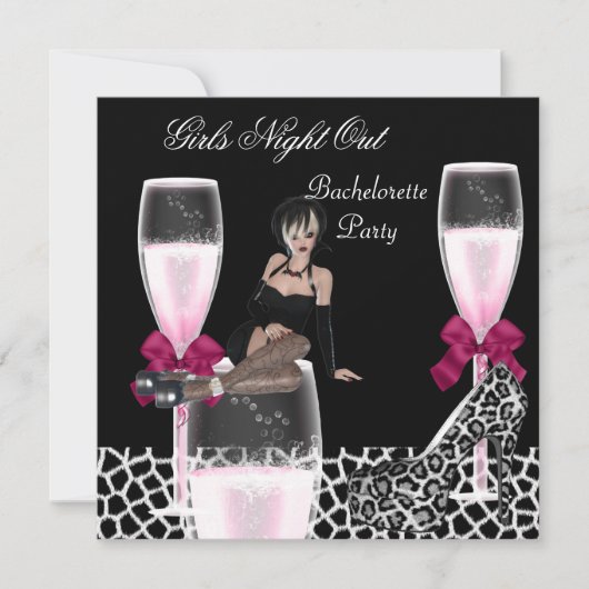 Girls Wild Night Out Pink Shoes Champagne Einladung (Vorderseite)