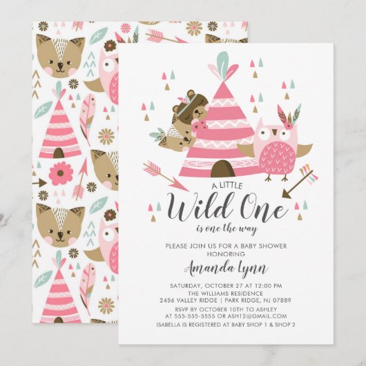 Girls Wild One Baby Shower Einladung (Vorne/Hinten)