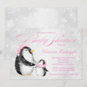 Girls Winter Baby Pengiun Kinderdusche Einladung (Vorne/Hinten)