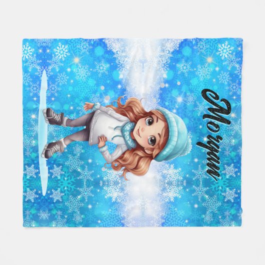 Girls Winter Ice Skate Abbildung Skate Snowflake Fleecedecke (Vorderseite (Horizontal))