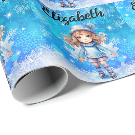 Girls Winter Ice Skate Abbildung Skate Snowflake Geschenkpapier (Rolleneckpunkt)
