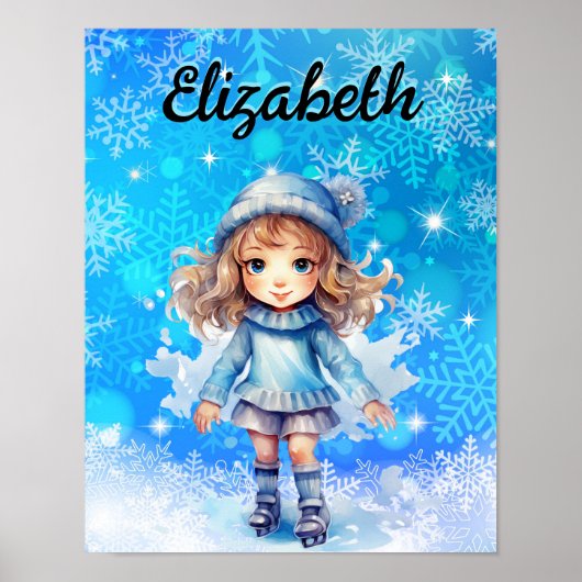 Girls Winter Ice Skate Abbildung Skate Snowflake Poster (Vorne)
