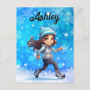 Girls Winter Ice Skate Abbildung Skate Snowflake Postkarte