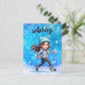 Girls Winter Ice Skate Abbildung Skate Snowflake Postkarte (Stehend Vorderseite)