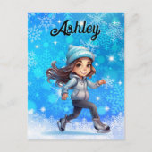 Girls Winter Ice Skate Abbildung Skate Snowflake Postkarte (Vorderseite)
