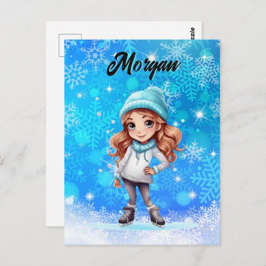 Girls Winter Ice Skate Abbildung Skate Snowflake Postkarte (Vorne/Hinten)