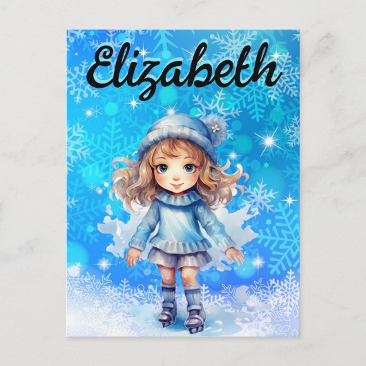 Girls Winter Ice Skate Abbildung Skate Snowflake Postkarte (Vorderseite)