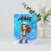 Girls Winter Ice Skate Abbildung Skate Snowflake Postkarte (Stehend Vorderseite)