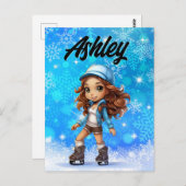 Girls Winter Ice Skate Abbildung Skate Snowflake Postkarte (Vorne/Hinten)