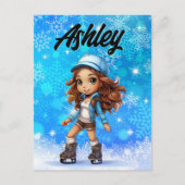 Girls Winter Ice Skate Abbildung Skate Snowflake Postkarte (Vorderseite)