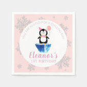 Girls Winter Niedlich Pinguin Pink Geburtstag Serviette (Vorderseite)