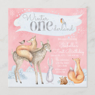 Girls Winter Onederland Woodland Erster Geburtstag Einladung