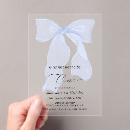 Girls wollen nur ein Blue Bow 1. Geburtstag sein Acryleinladungen