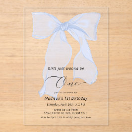 Girls wollen nur ein Blue Bow 1. Geburtstag sein Acryleinladungen