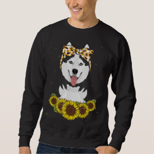 Girls Women Mama Siberian Husky Dog Sonnenblumenge Sweatshirt