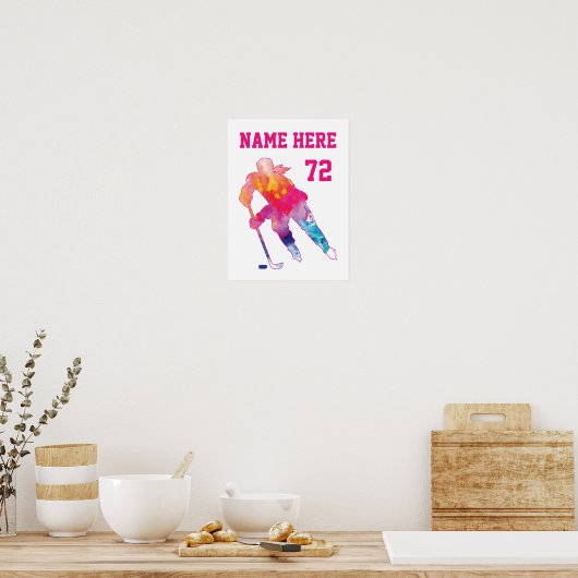 Girls Womens Personalisiert Hockey Player Wasserfa Poster (Küche)