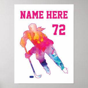 Girls Womens Personalisiert Hockey Player Wasserfa Poster