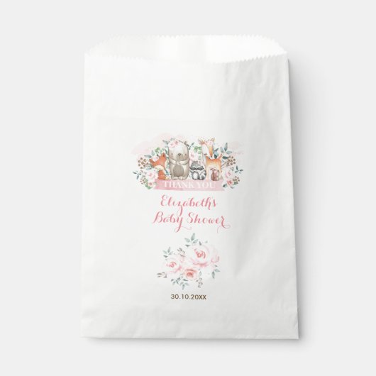 Girls Woodland Animals Pink Floral Geburtstagspart Geschenktütchen (Vorderseite)