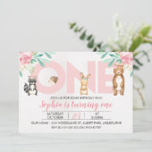 Girls Woodland Animes ONE 1. Geburtstag Einladung (Stehend Vorderseite)