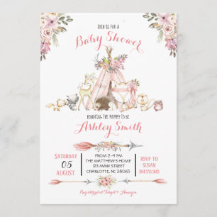 Girls Woodland Baby Shower Einladungen