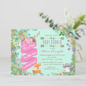 Girls Woodland Babydusche Einladung (Stehend Vorderseite)