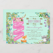 Girls Woodland Babydusche Einladung (Vorne/Hinten)