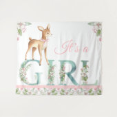 Girls Woodland Deer Baby Dusche Hintergrund Banner Wandteppich (Vorderseite (Horizontal))