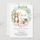 Girls Woodland Wreath Erster Geburtstag Einladung (Vorderseite)