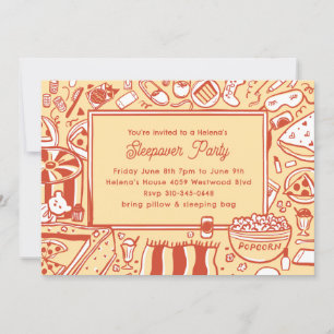 Girls Yellow Sleepover Geburtstagsparty Einladung