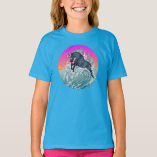 Girl's Youth Unicorn Shirt "Large" in Neon Blue