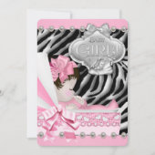 Girls Zebra Baby Shower Einladung (Vorderseite)