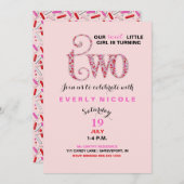 Girl's zweites Geburtstag Rosa Sprinkles Einladung (Vorne/Hinten)