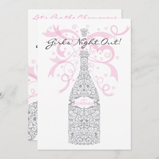 Girls'Night Out Champagne Junggeselinnen-Abschied Einladung (Vorne/Hinten)
