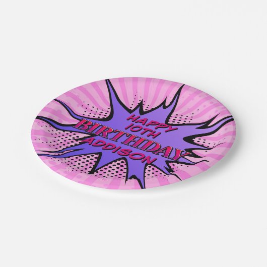 Girls'Superhero Birthday Pappteller (Schrägansicht)