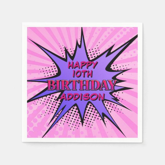 Girls'Superhero Birthday Serviette (Vorderseite)