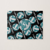 Girlsy aquamarin Schwarz I Liebe Volleyball Puzzle (Horizontal)