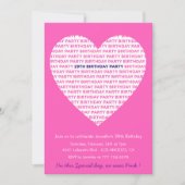 Girly 29. Geburtstags-Einladung Girl Heart Pink Einladung (Vorderseite)