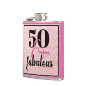 Girly 50 & Fabulous Birthday Pink Glitzer Flachmann (Links)
