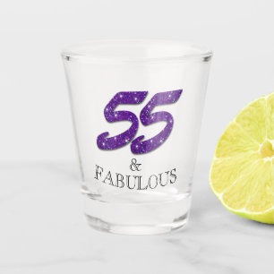 Girly 55. Geburtstags-Feier-lila Glitzer Schnapsglas
