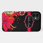 Girly abstraktes tropisches Blumenmonogramm Case-Mate iPhone Hülle (Rückseite (Horizontal))