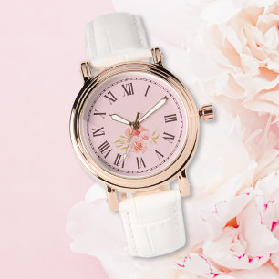 Girly Aesthetic Pink Rose Floral Armbanduhr