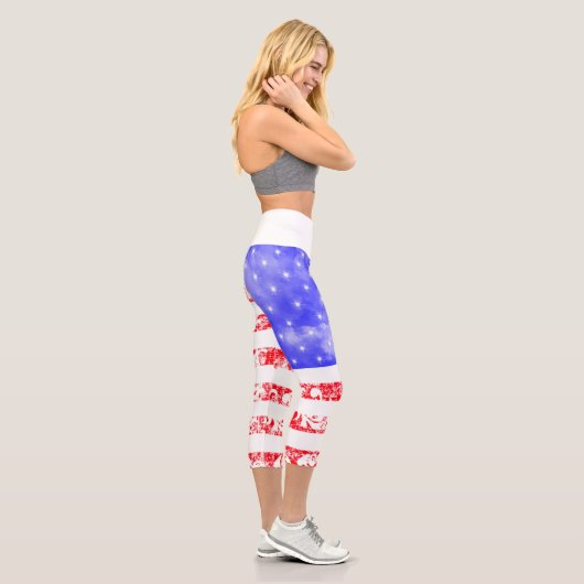 Girly American Flag Wolken und Spitzen Capri Leggings (Rechts)