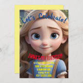 Girly Animated Look Style Geburtstagsparty Einladung (Vorne/Hinten)