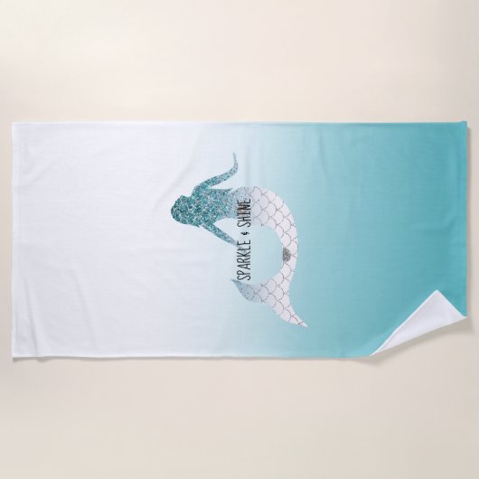 Girly Aqua Aquamarin Glitzer Sparkle Mermaid Strandtuch (Vorderseite)