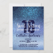 Girly Aqua Baby Blue Triple Glitzer Ombre Sweet 16 Einladung (Vorderseite)