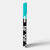 Girly Aqua Black Damask Ihr Monogrammname Case-Mate iPhone Hülle (Rückseite / Rechts)