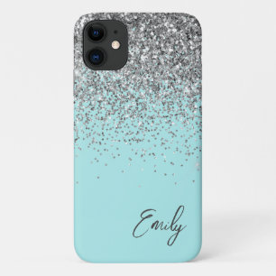 Girly Aqua Blau Silber Glitter Monogramm Case-Mate iPhone Hülle